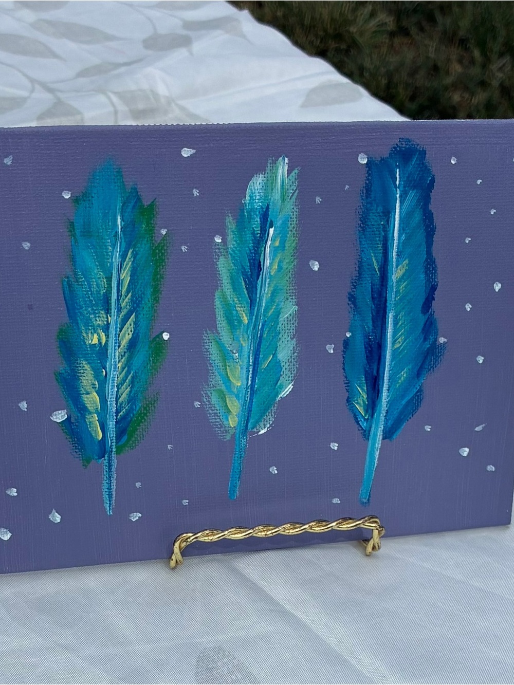 Hand-Painted Blue Feather Home Art Canvas